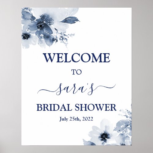 Blue Floral Bridal Shower Welcome sign