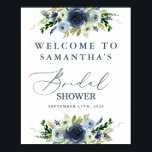 Blue floral bridal shower welcome sign<br><div class="desc">Navy blue watercolor floral Bridal shower welcome sign</div>
