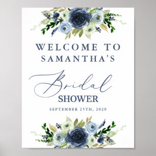 Blue floral bridal shower welcome sign