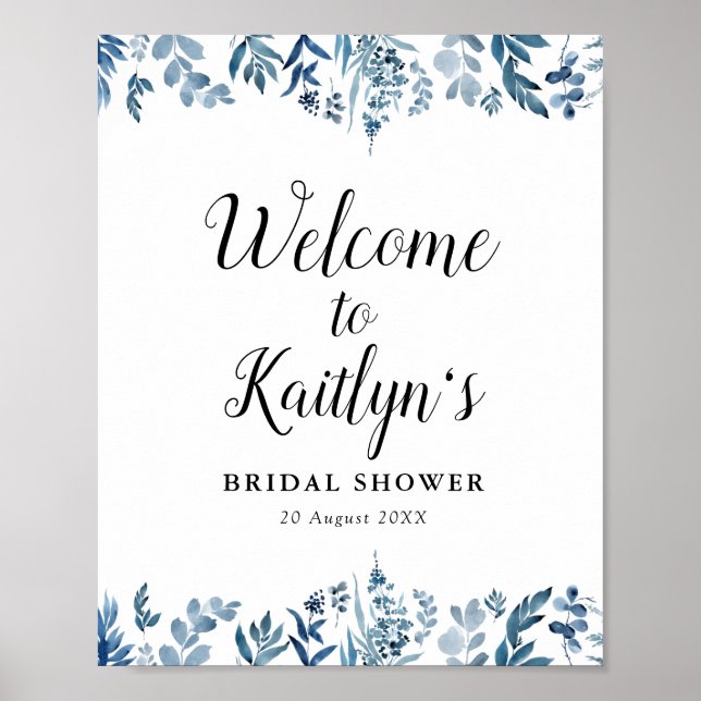 blue floral bridal shower welcome sign (Front)