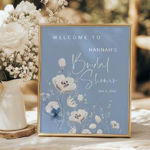 Blue Floral Bridal Shower Welcome Sign