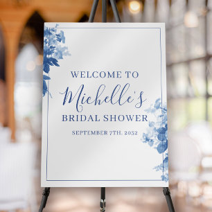 Blue Floral Bridal Shower Welcome Sign