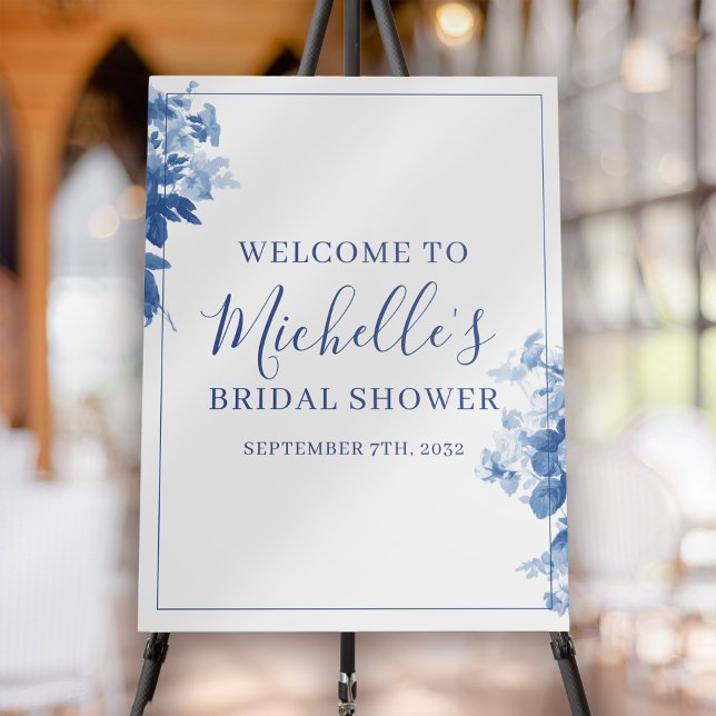Blue Floral Bridal Shower Welcome Sign (Creator Uploaded)