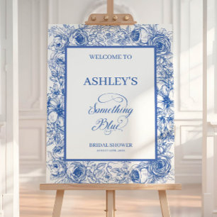  Blue Floral Bridal Shower Welcome Sign