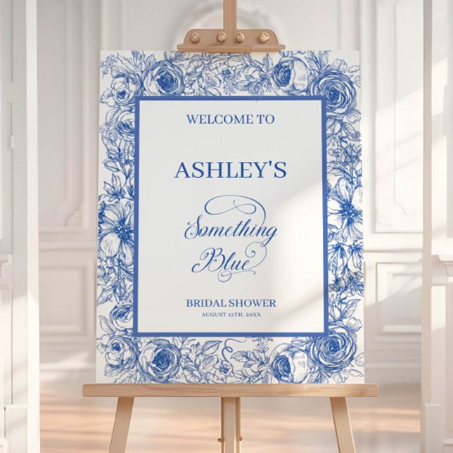  Blue Floral Bridal Shower Welcome Sign (Creator Uploaded)