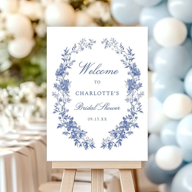 Blue Floral Bridal Shower Welcome Sign (Creator Uploaded)