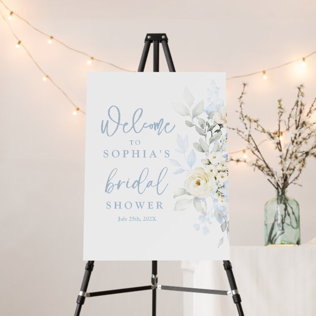 Blue Floral Bridal Shower Welcome sign (In Situ (Stand))
