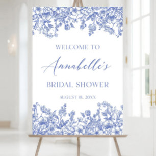 Blue Floral Bridal Shower Welcome Sign Template