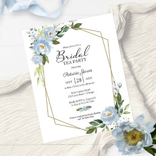Blue Floral Bridal Tea Party Budget Invitation