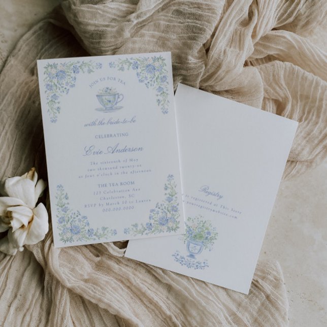 Blue Floral Bridal Tea Party Invitation (Creator Uploaded)