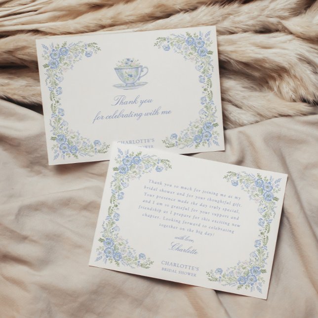 Blue Floral Bridal Tea Party Thank You Card (Creator Uploaded)
