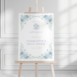 Blue Floral Bridal Tea Party Welcome Foam Board