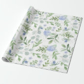 Blue Floral Bridal Wrapping Paper (Unrolled)