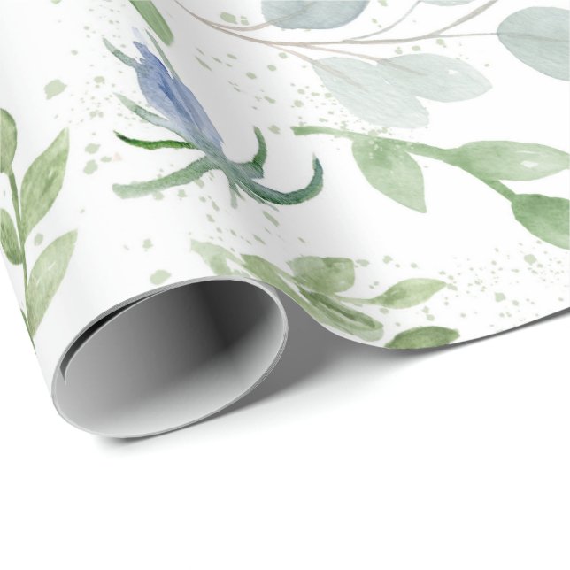 Blue Floral Bridal Wrapping Paper (Roll Corner)