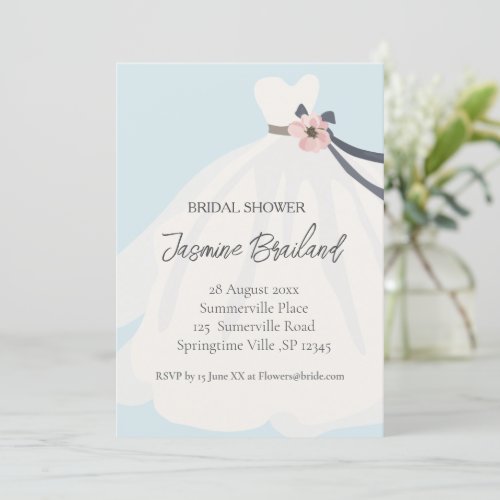 Blue Floral Bride Gown Bridal Shower   Invitation
