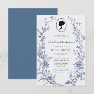 Blue floral bridge theme, wedding tea regency invitation