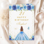 Blue Floral Brown Hair Girl Happy Birthday Card<br><div class="desc">This elegant and glamorous birthday card can be personalized with a name or title such as daughter, granddaughter, niece, friend etc. The design features a beautiful princess with brown red hair and fair skin in a blue ball gown. The text combines handwritten script and modern sans serif fonts for a...</div>