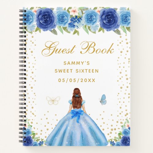 Blue Floral Brown Hair Princess Sweet Sixteen Notebook