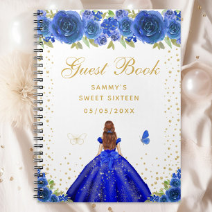 Blue Floral Brown Hair Princess Sweet Sixteen Notebook