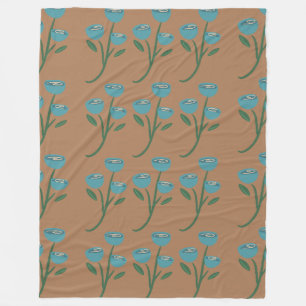Blue floral brown pattern fleece blanket