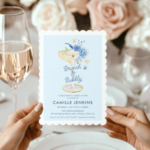 Blue Floral Brunch and Bubbly Bridal Invitation