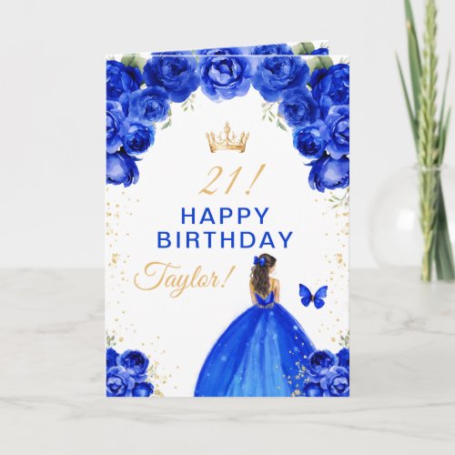 Blue Floral Brunette Hair Girl Happy Birthday