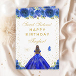 Blue Floral Brunette Hair Girl Sweet Sixteen Card<br><div class="desc">This elegant and glamorous sweet sixteen birthday card can be personalized with a name or title such as daughter, granddaughter, niece, friend etc. The design features a beautiful princess with brunette hair and fair skin in a royal blue ball gown. The text combines handwritten script and modern sans serif fonts...</div>