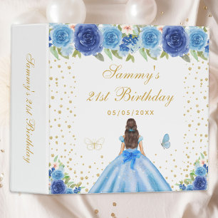 Blue Floral Brunette Hair Princess Photo Album 3 Ring Binder