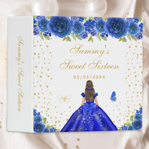 Blue Floral Brunette Hair Princess Sweet Sixteen 3 Ring Binder