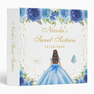 Blue Floral Brunette Hair Princess Sweet Sixteen 3 Ring Binder