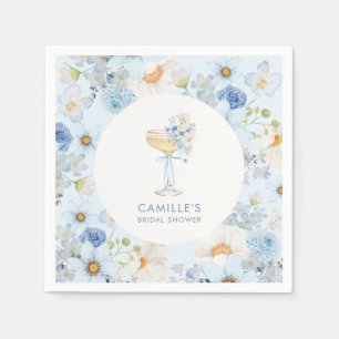 Blue Floral Bubbly Brunch Bridal Shower Napkins