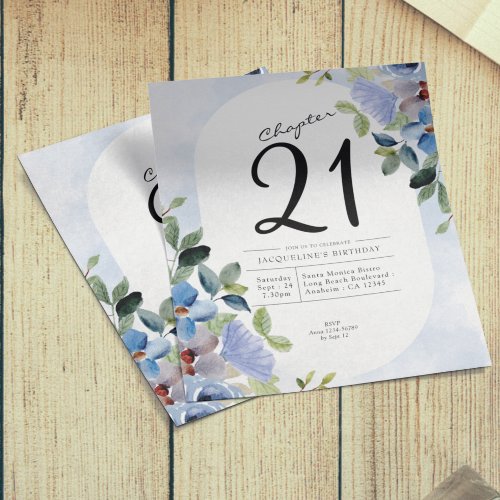 Blue Floral Budget 21st Birthday Invitation Flyer