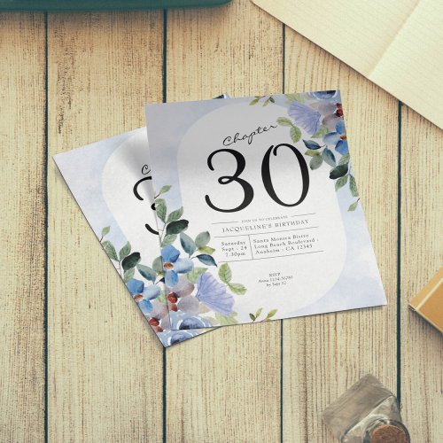 Blue Floral Budget 30th Birthday Invitation Flyer