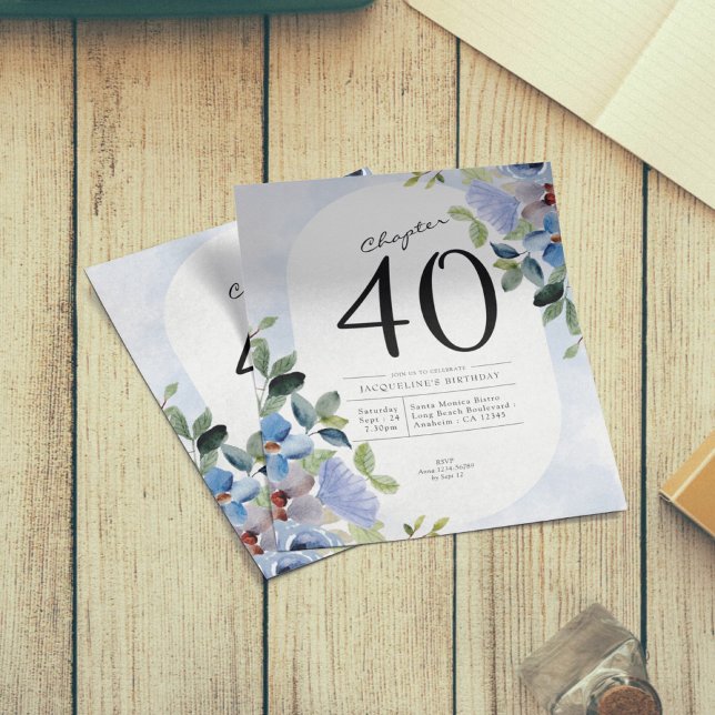 Blue Floral Budget 40th Birthday Invitation Flyer (Creator Uploaded)