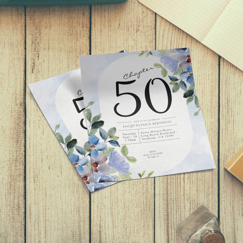 Blue Floral Budget 50th Birthday Invitation Flyer