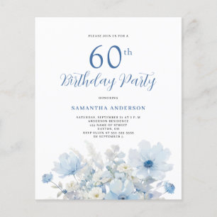  Blue Floral Budget 60th Birthday Invitation Flyer