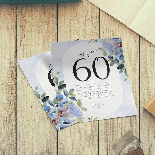 Blue Floral Budget 60th Birthday Invitation Flyer