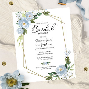 Blue Floral Budget Bridal Shower Invitation