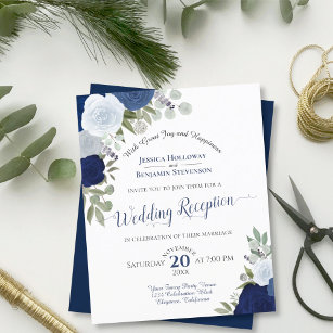 Blue Floral Budget Wedding Reception Invitation