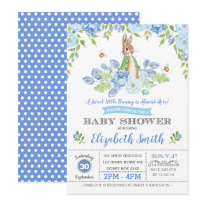 Blue Floral Bunny Baby Shower Woodland Boy Rabbit Invitation