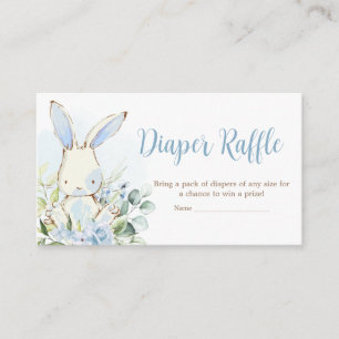 Blue Floral Bunny Rabbit Baby Shower Diaper Raffle Enclosure Card
