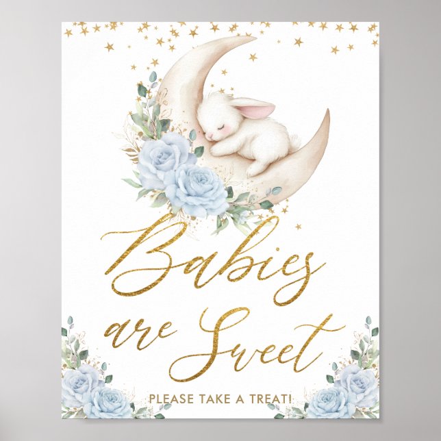 Blue Floral Bunny Rabbit Moon Babies are Sweet  Poster (Front)