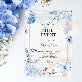 Blue floral butterflies  invitation