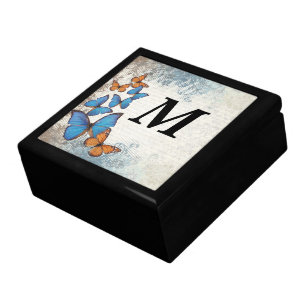 Blue floral butterflies jewelry box