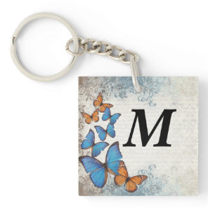 Blue floral butterflies keychain
