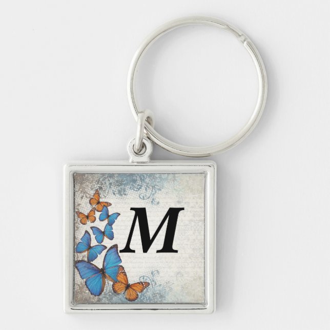 Blue floral butterflies keychain (Front)