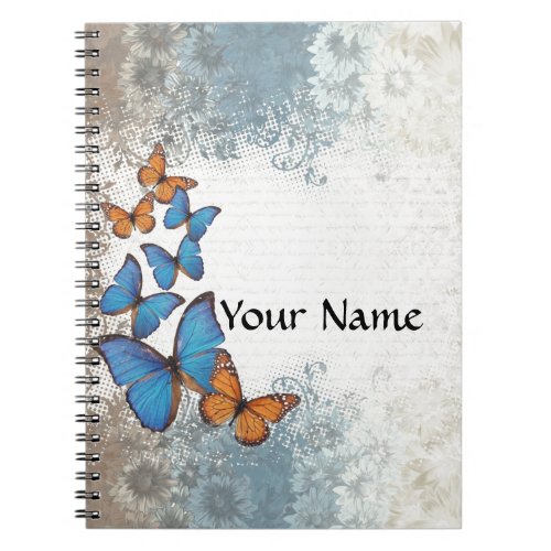 Blue floral butterflies notebook