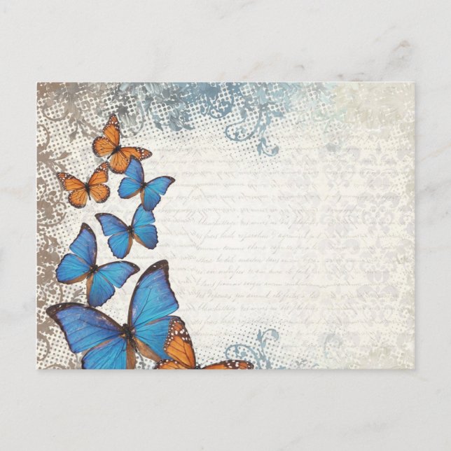 Blue floral butterflies postcard (Front)