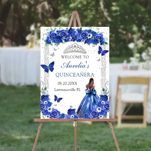 Blue Floral Butterflies Princess Quinceañera Foam Board (Creator Uploaded)