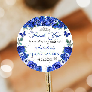Blue Floral Butterflies Quinceañera Princess Classic Round Sticker
